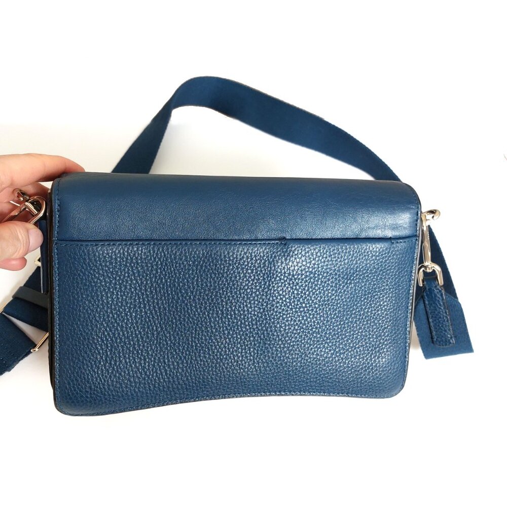ECCO Pinch Bag Large – Seaport Teal Blue Leather Crossbody with Canvas Strap - Picture 9 of 16